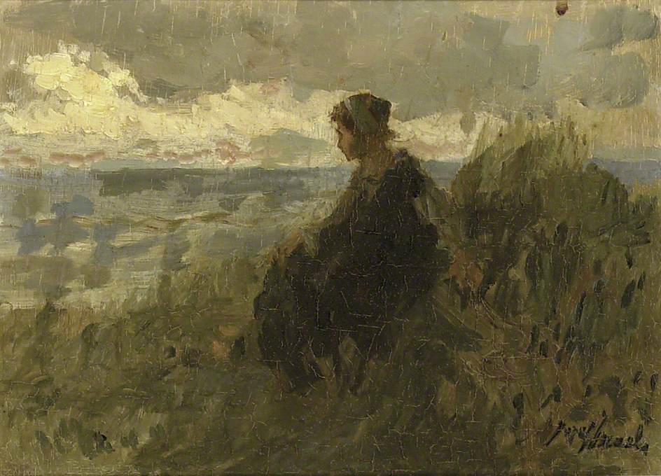 A Fishergirl on a Dune, knitting