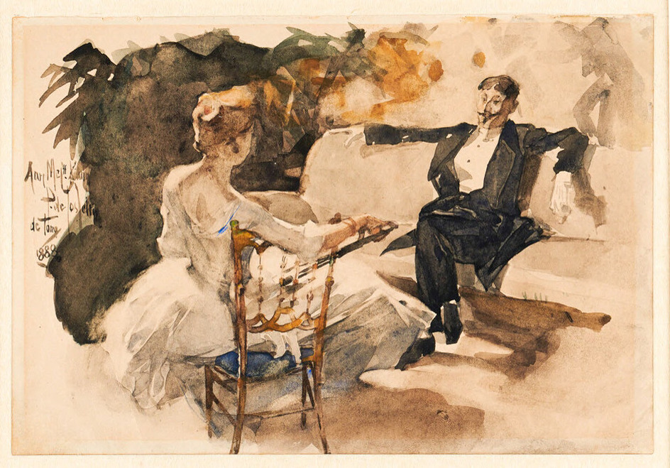 A Man and a Woman seated in an Interior