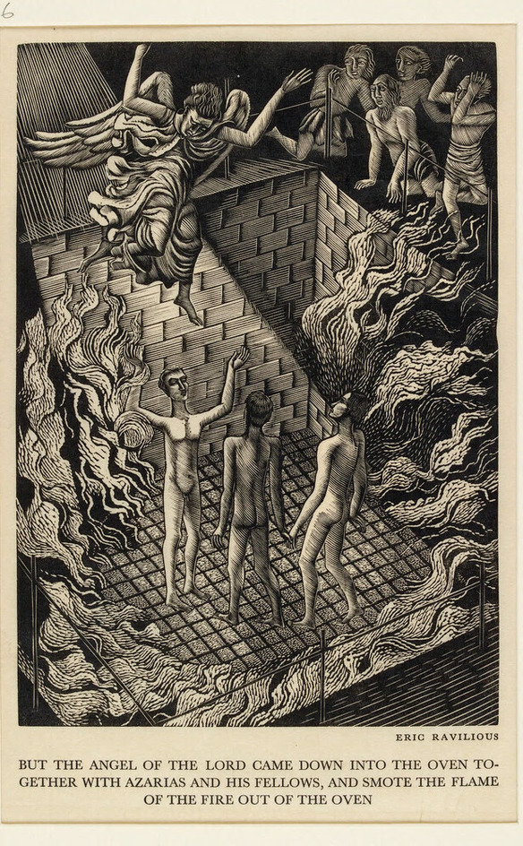 Illustration for The Apocrypha: The Song of Three Holy Children in the Burning Fiery Furnace and The Angel of The Lord Coming Down into the Oven