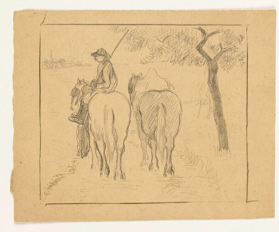Man riding side-saddle, and another horse