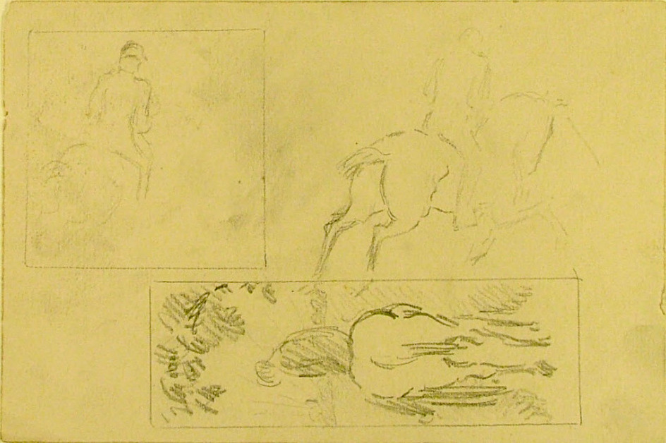 Man riding side-saddle and other studies