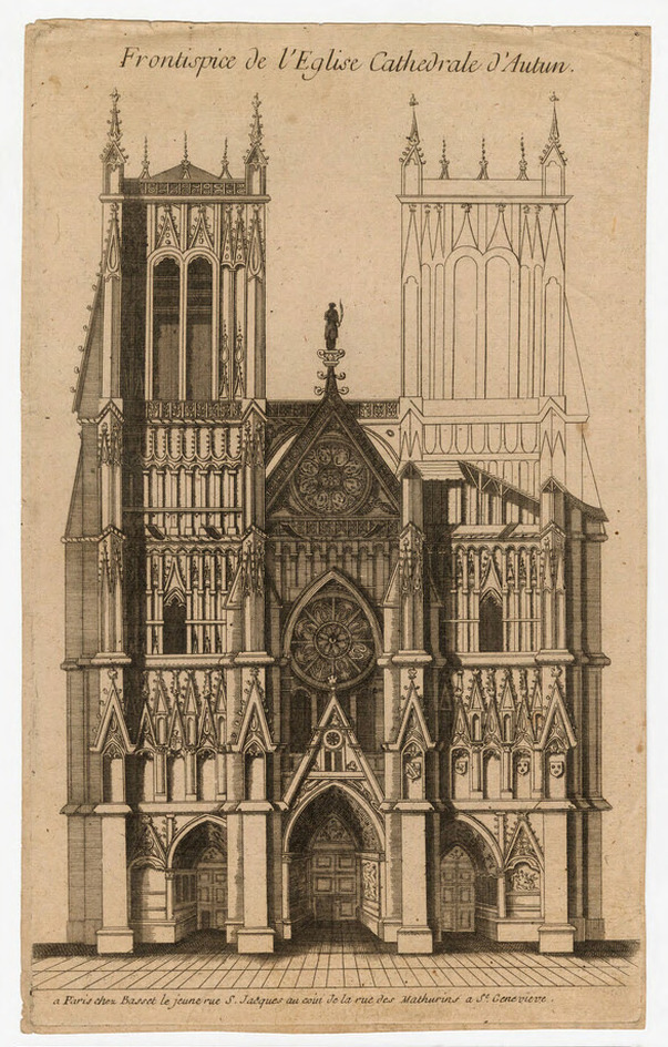 Facade of the cathedral church of Autun, with one tower as sketch