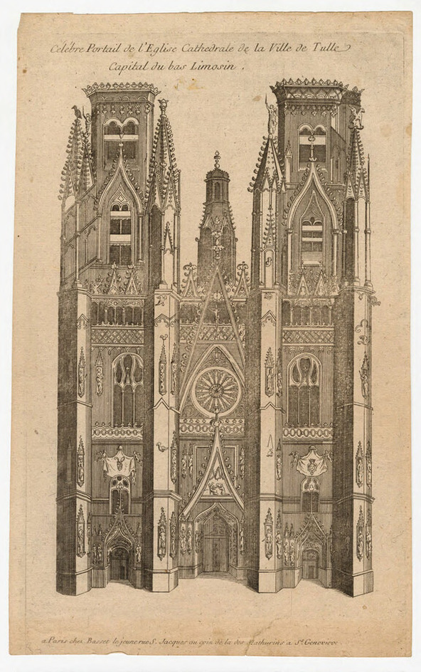 Facade of the gothic cathedral at Tulle