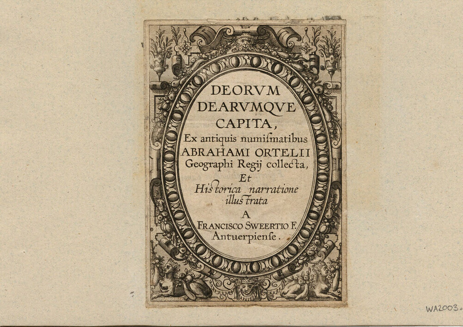 Frontispiece to the series with title in an ornate cartouche decorated with fruits and flower garlands, with harpies in the lower corners