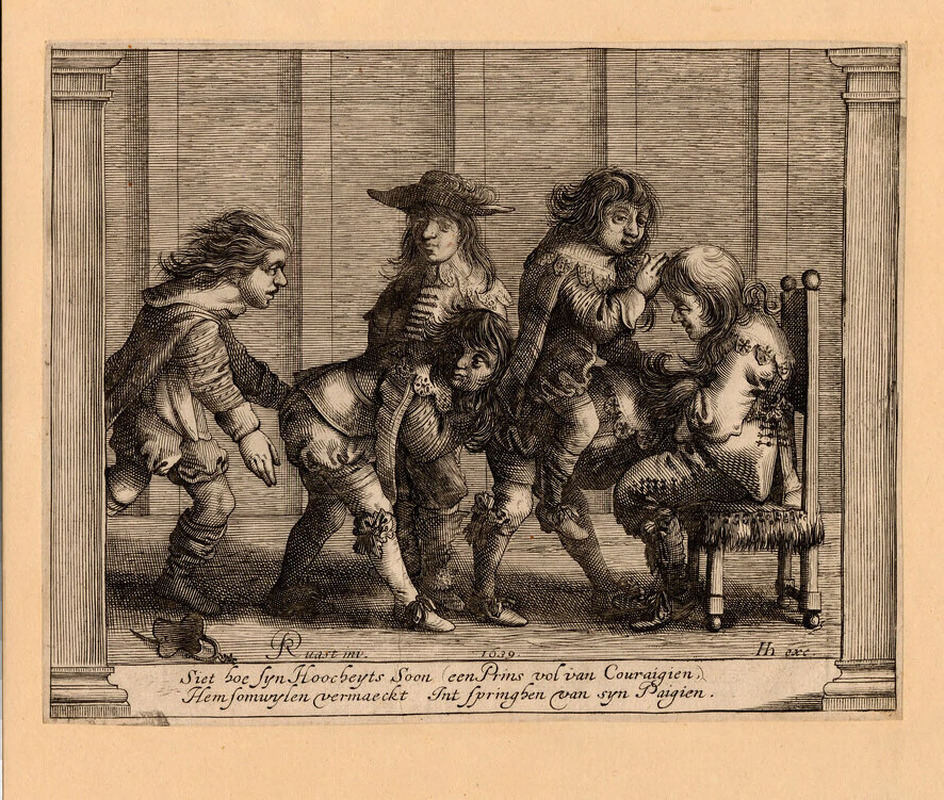 Six boys, playing leap-frog