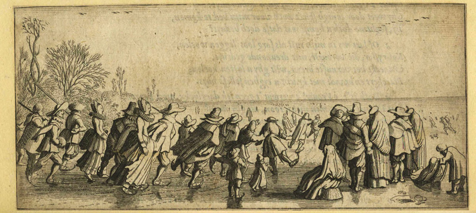 A large crowd skating on a frozen sea