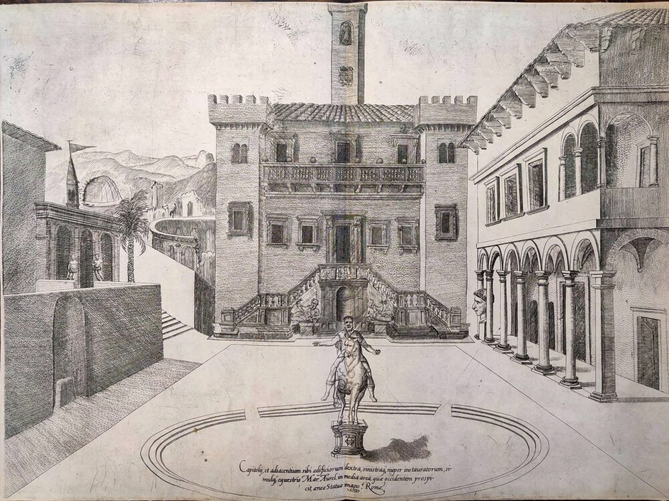 View of the Monte Capitolino with the equestrian monument of Marcus Aurelius in the centre of square
