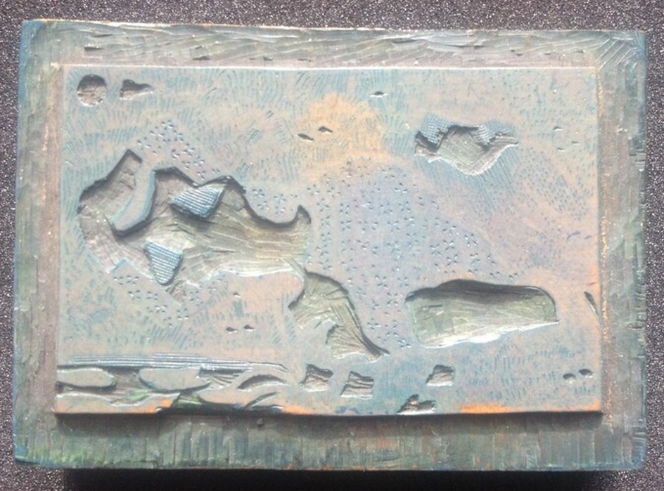 One of four woodblocks for The Queen of the Fishes