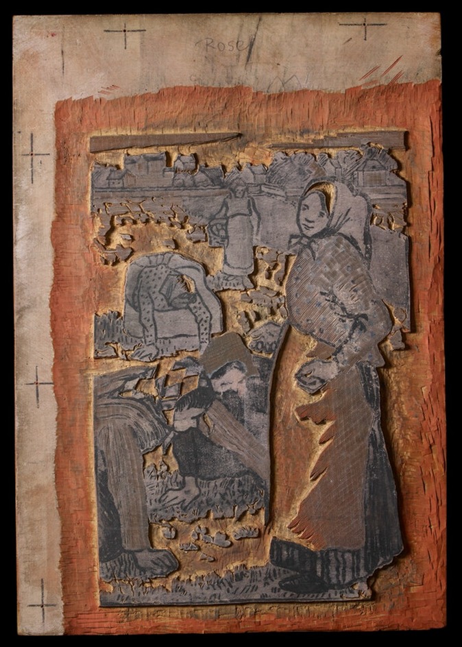 One of five woodblocks for Les Sarcleuses (Les Travaux des Champs)