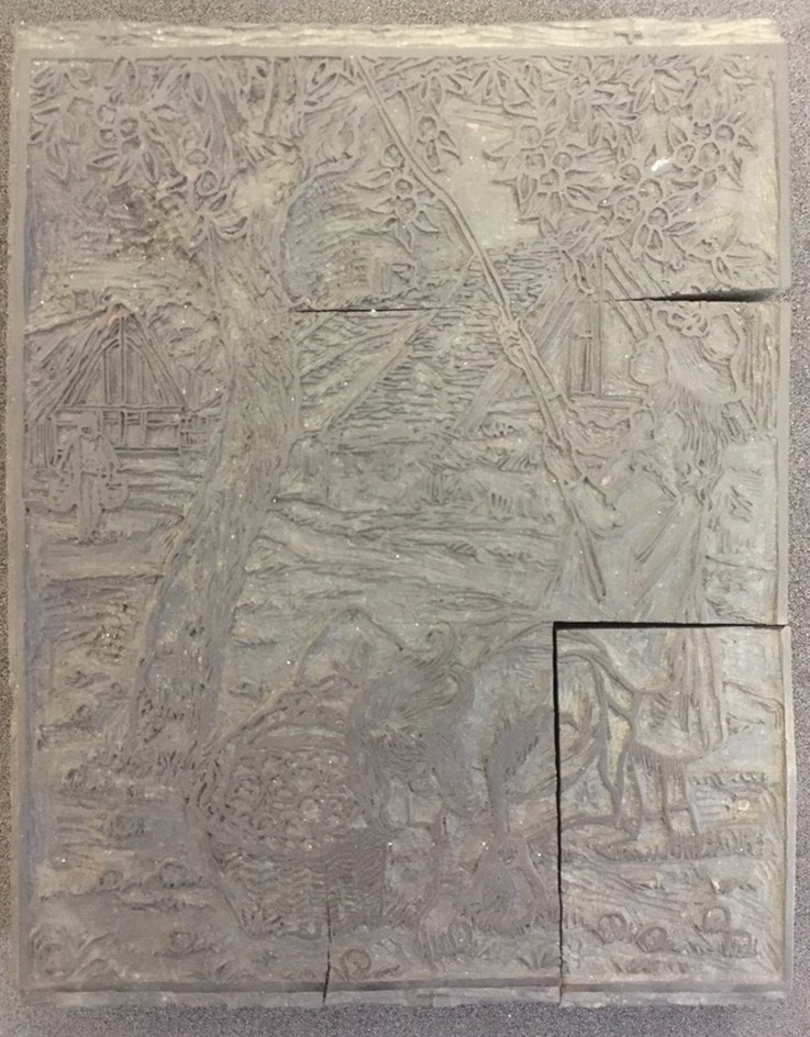 One of five woodblocks for La Cueille des Pommes (The Apple Harvest), the line block
