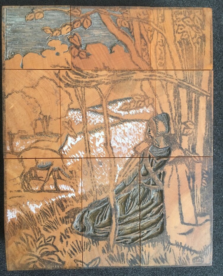 One of three woodblocks for 'C'est d'Aucassin et Nicolette'