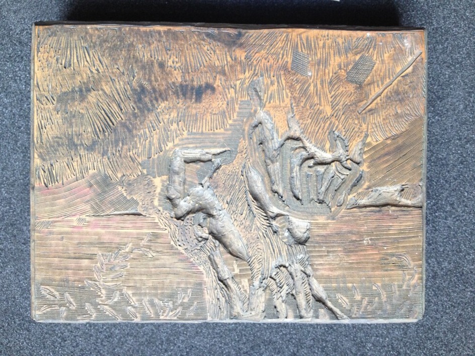 One of five woodblocks for Les Petits Vieux (Verhaeren)