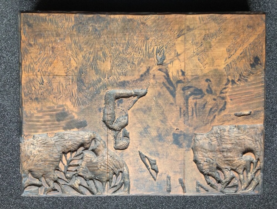 One of five woodblocks for Les Petits Vieux (Verhaeren)
