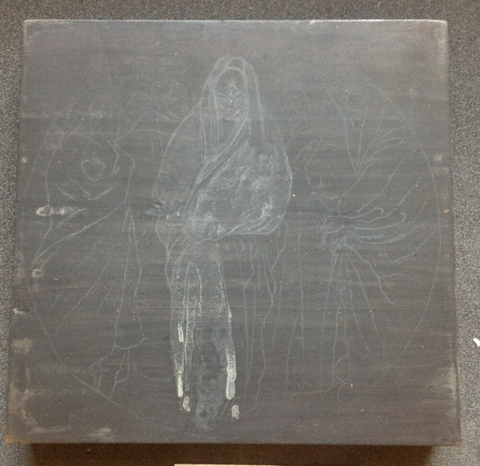 Recto: Woodblock for Consultation illustration to 'Histoire de la Reine du Matin' by Nerval, mainly uncut, design drawn in graphite and ink 
Verso: girls playing, graphite drawing