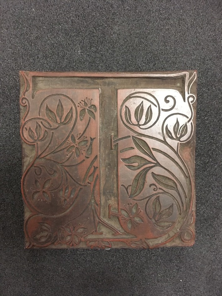 Woodblock for Initial T to 'Areopagitica' by John Milton,  p.1