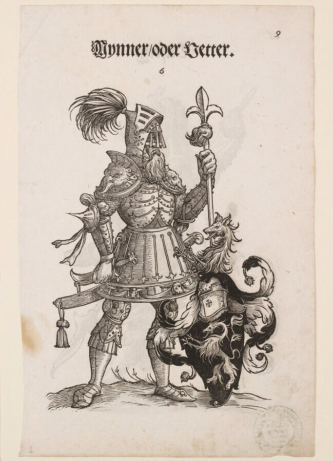 Recto: A Man in Armour with the Arms of Dynner or Vetter 
Verso: A Man in Armour with the Arms of Onsorg