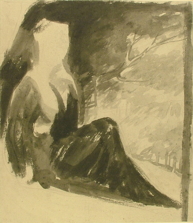 A seated figure