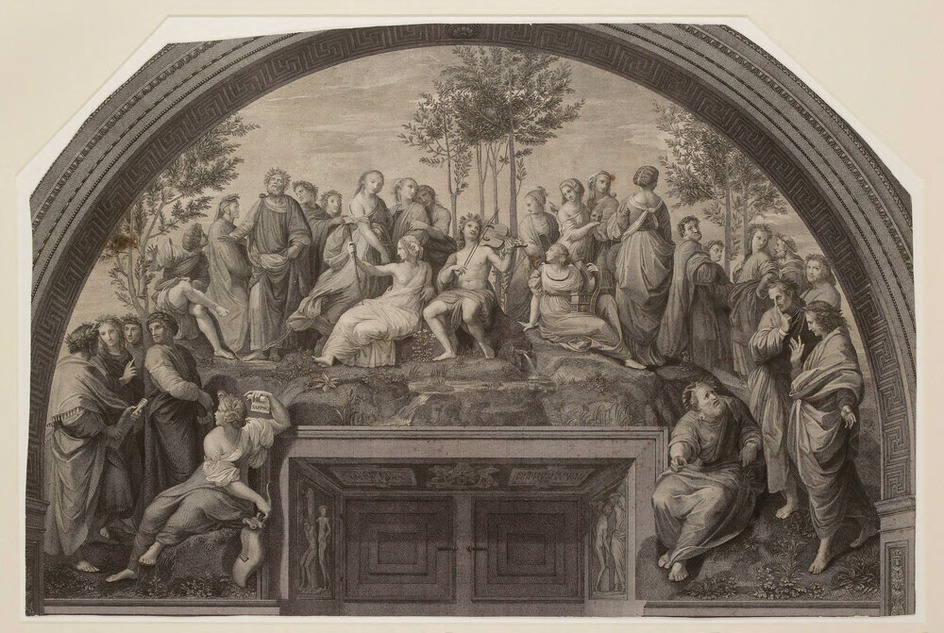 Engraving of Raphael's Fresco of 'Parnassus' in the Stanza della Segnatura