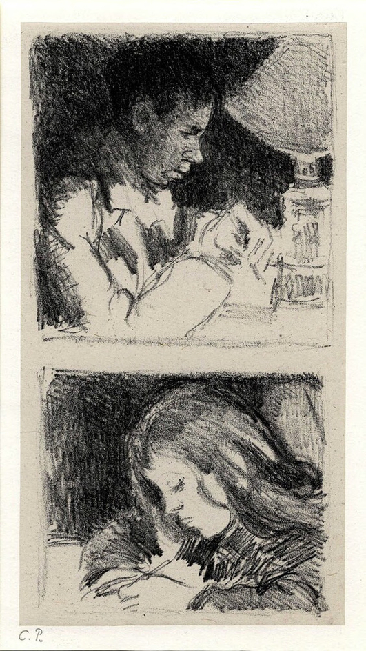Two portraits, Jeune homme écrivant (Portrait de Rodo) and Paul-Emile Pissarro