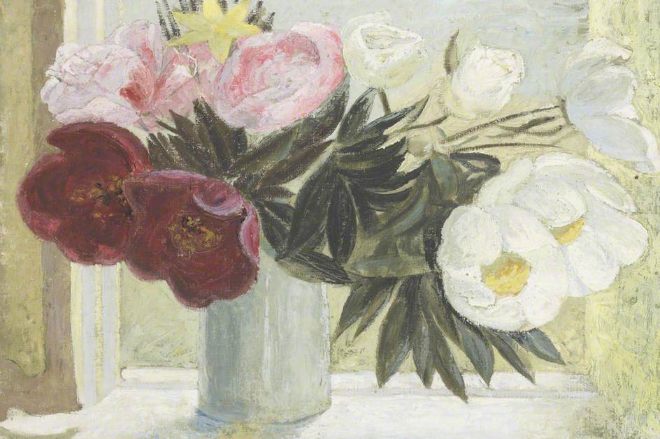 Vase of Paeonies on a Windowsill