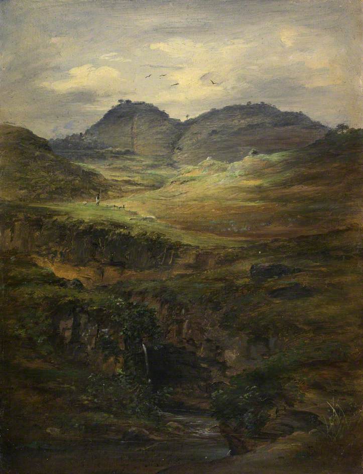 Hilly Landscape with Cascade in Foreground, near Ankobar