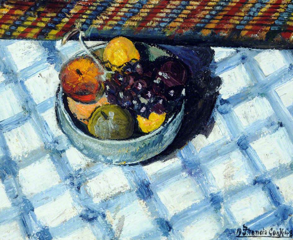 Fruit in a Bowl on a Check Table Cover, Mont de la Rocque, St Aubin, Jersey