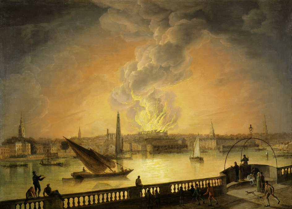 The Burning of Drury Lane Theatre from Westminster Bridge, London