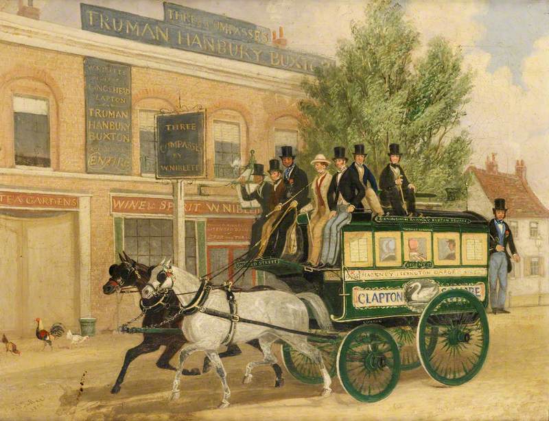 An Omnibus Passing the 'Three Compasses Inn', Clapton, London