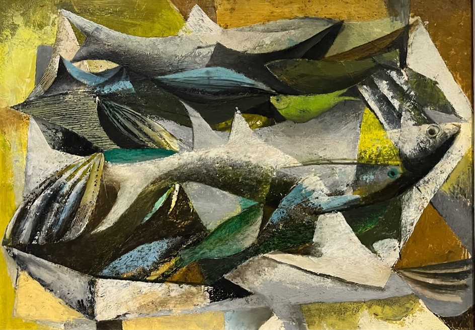 Noham Rudisuhli魚と人物のアクリル画 Fish | Art UK