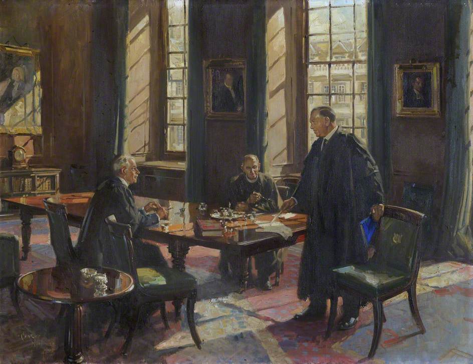 Sir Henry Thirkill (Master), with William John Harrison (Bursar) and William Telfer (Dean) (Conversation Piece)