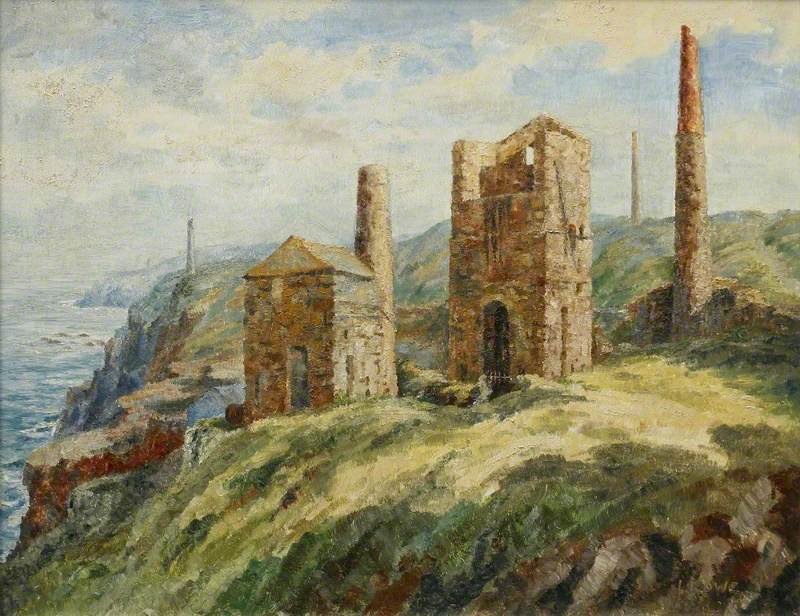 Cornish Engine Houses and Coastal Scene