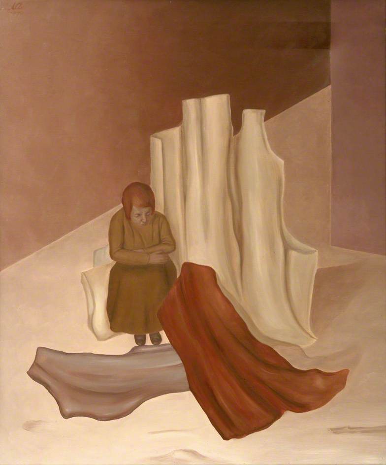 Woman Seated among Sculptured Forms