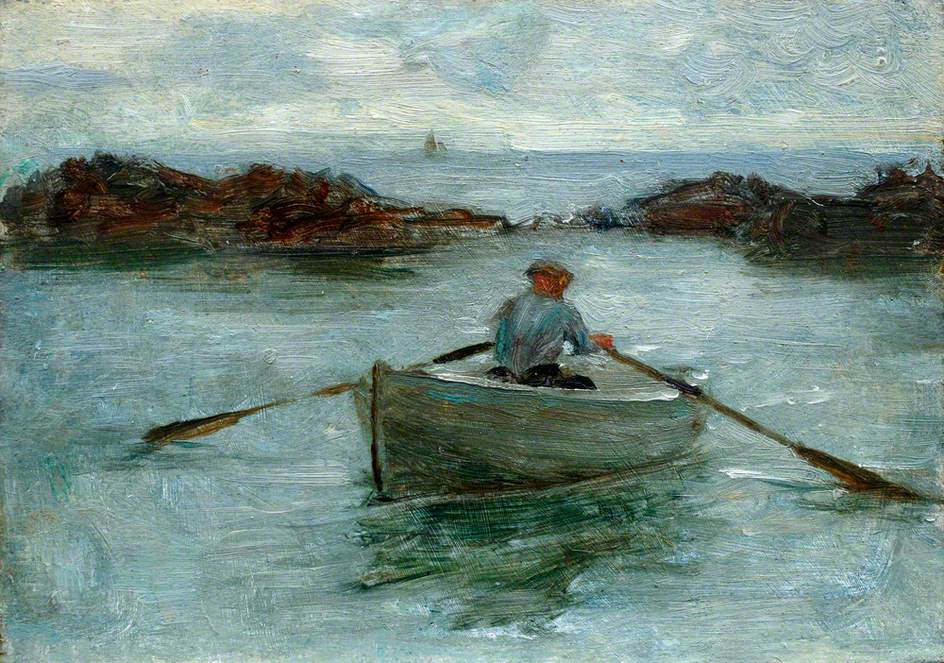Man Rowing a Dinghy