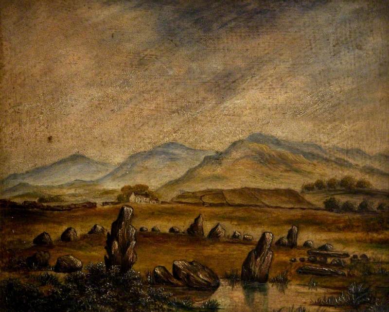 Mountain Scene with a Ring of Rocks and a Tree