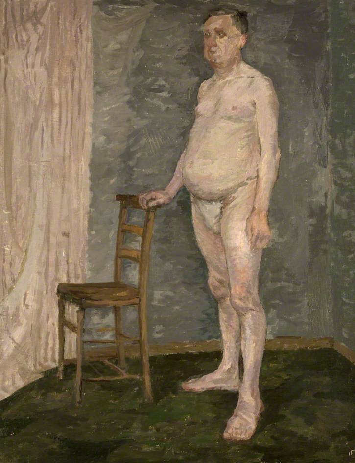 Standing Male Nude with Wooden Chair