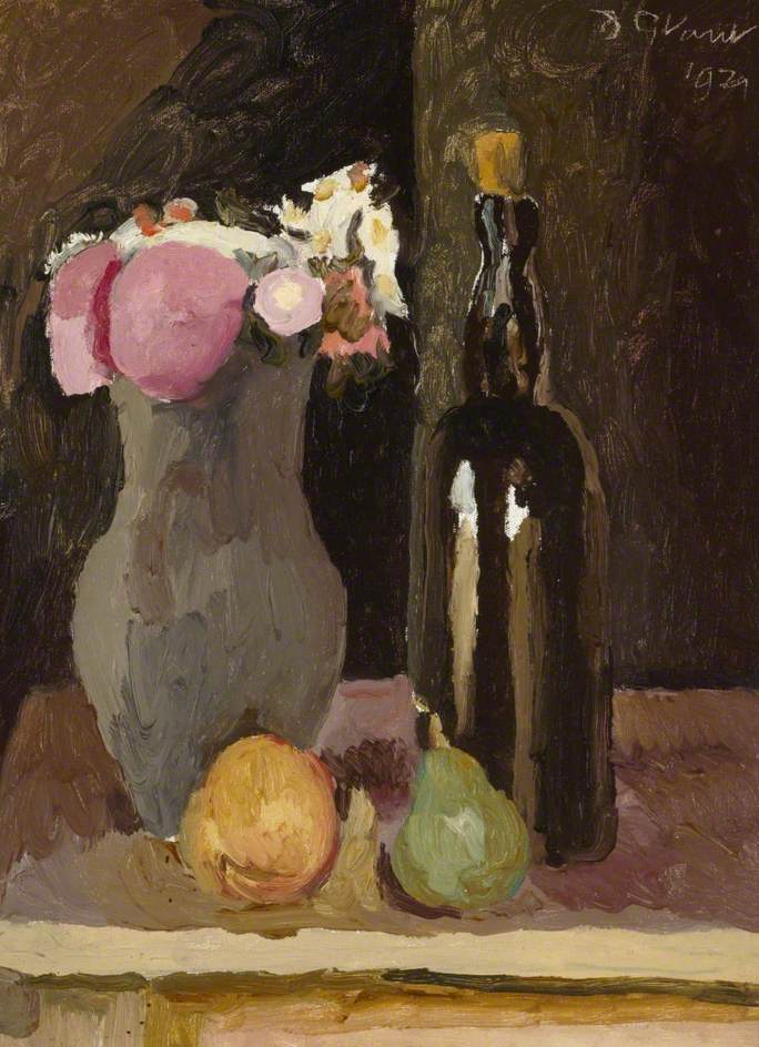 Still Life of Flowers with Bottle and Fruit