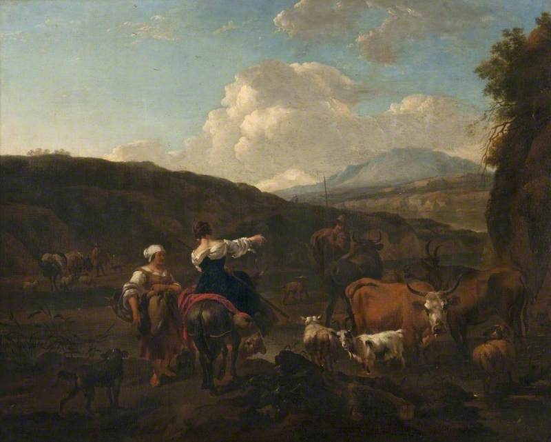 Landscape with Cattle and Figures at a Ford