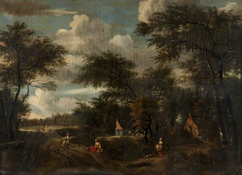 A Wooded Landscape with Cottages