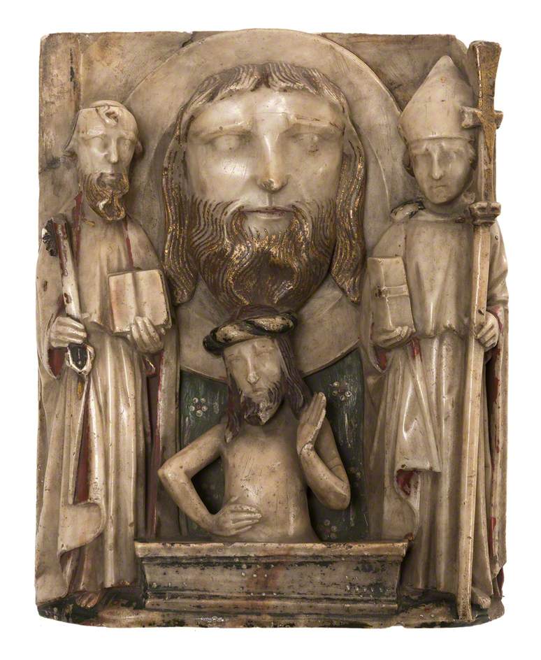 Head of Saint John the Baptist, Jesus Christ Risen, Saint Peter and Saint Thomas of Canterbury (?)