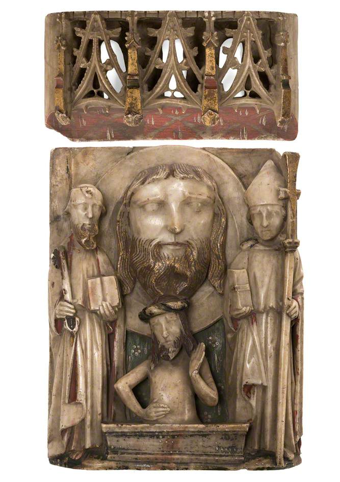 Head of Saint John the Baptist, Jesus Christ Risen, Saint Peter and Saint Thomas of Canterbury (?)