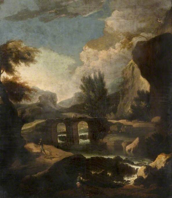 Rocky Landscape with a River and a Bridge