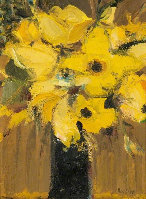 Yellow Flowers in a Black Jug