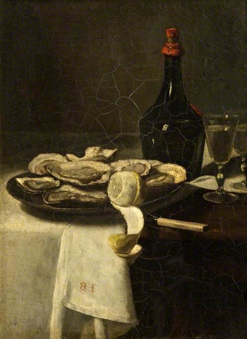 Still Life with Oysters, a Wine Bottle and a Glass of Wine
