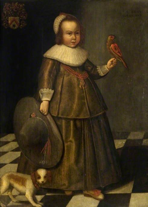 Portrait of a Boy, Aged Three, with a Large Hat and a Parrot