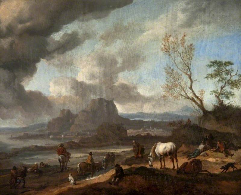 Landscape with Horses and Figures, with a Distant View of the Sea