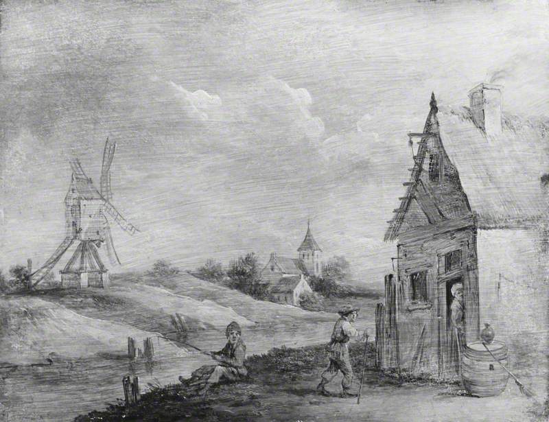 Landscape with Figures before a Cottage, and a Windmill