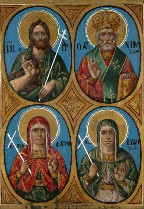 Icon with Saint John the Baptist, Saint Nikolaos, Saint Phæina and Saint Eudoxia