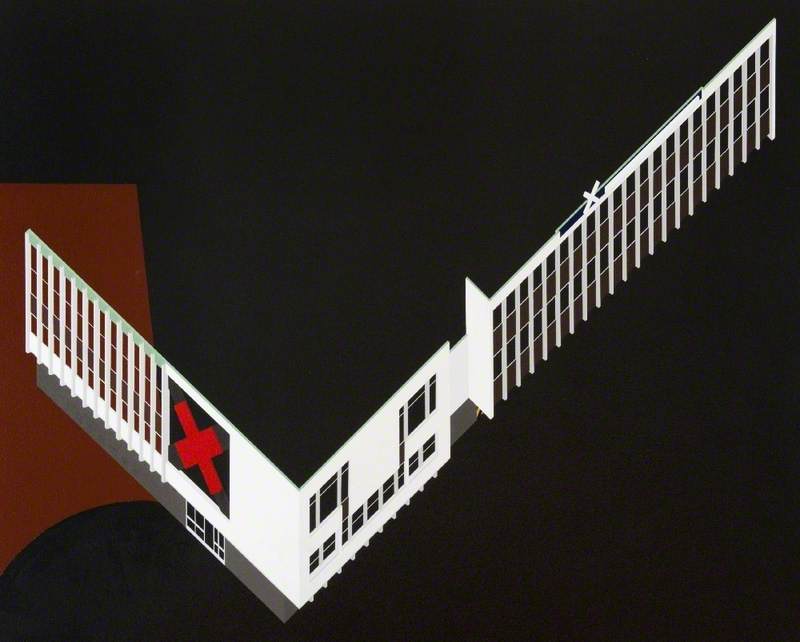 Black Elegy: Axonometric Facade with Red Cross