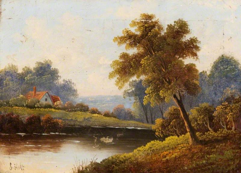 Landscape with Trees, a Pond and a Cottage