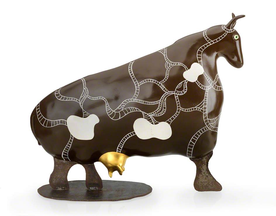 Figurine Vache En Papier Mâché Faite Main - Déco Rustique 15 Cm De Haut